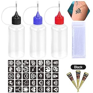 Henna Tattoo Kit 3 Pcs Squeeze Henna Bottle Henna Cone Paste Ink - Black New