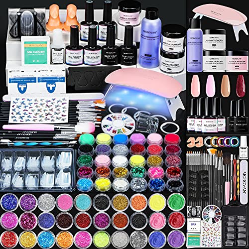 Morovan Acrylic Nail Kit: Gel Polish Set With UV Lamp, Glitter Powder New