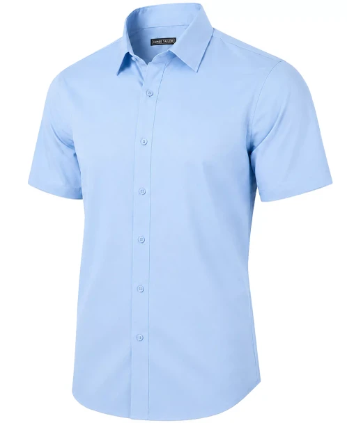 JAMES TAILOR SHORT SLEEVE DRESS SHIRT - SIZE: MEN 3XL - LIGHT BLUE New