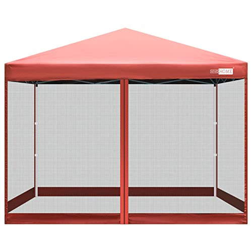 VIVOHOME 8x8ft Easy Pop-Up Canopy Outdoor Screen Tent Mesh Mosquito - Red