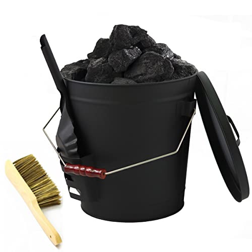 Gcostar Large Metal Ash Bucket with Lid Shovel Hand Broom 5.2 Gallon New