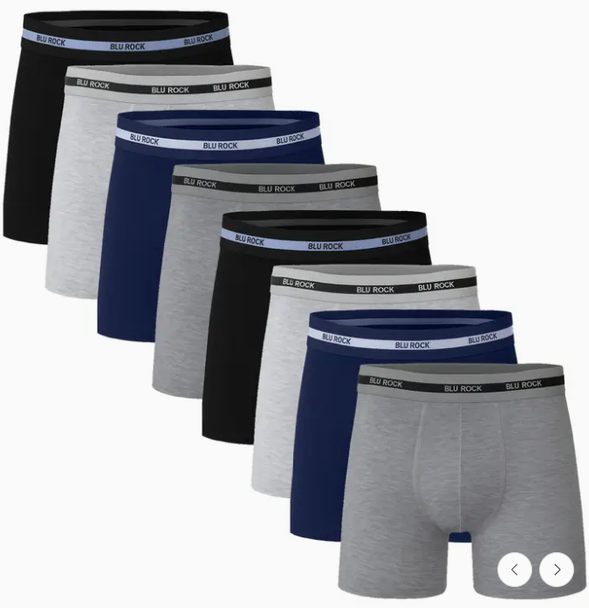 BLU ROCK MEN'S 8-PACK COTTON STRETCH BOXER BRIEFS - XL - CHARCOAL/NAVY/BLACK New