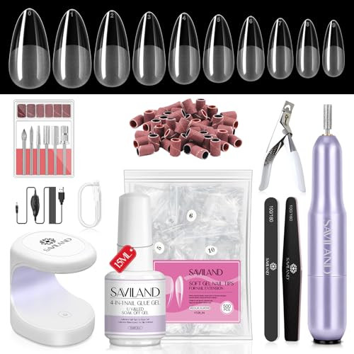 SAVILAND Almond Gel Nail Kit U V lamp 500PCS Almond Nail Tips - Light Brown New