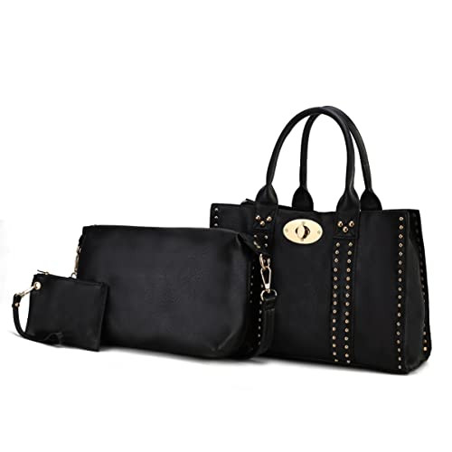 Mia K Collection 3-PC Set Studded Tote Bag Pouch Handbag Wristlet 3PC - Grey New
