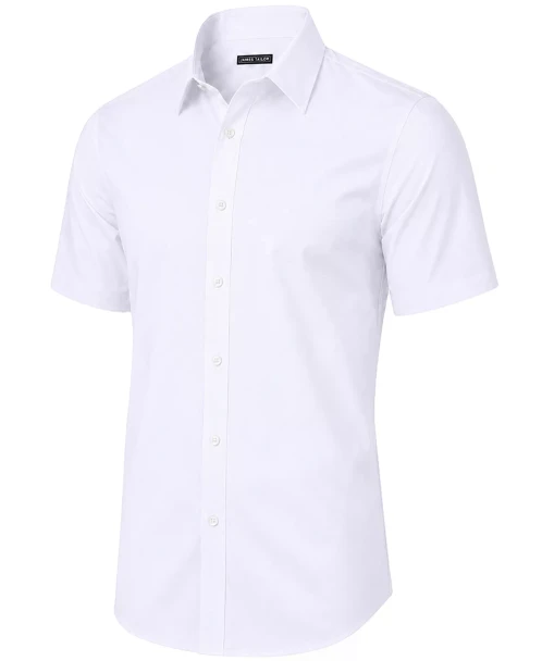 JAMES TAILOR SHORT SLEEVE DRESS BUTTON DOWN SHIRT - SIZE: MEN S - WHITE