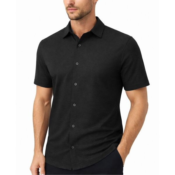 JAMES TAILOR MEN'S SHORT SLEEVE KNIT BUTTON DOWN SHIRT - SIZE: MEN L - BLACK