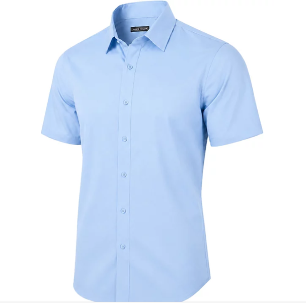 JAMES TAILOR SHORT SLEEVE DRESS BUTTON DOWN SHIRT - SIZE: MEN S - LIGHT BLUE New