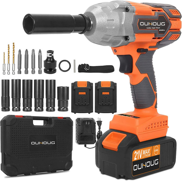 OUHOUG 21V CORDLESS IMPACT WRENCH KIT - ORANGE/GRAY