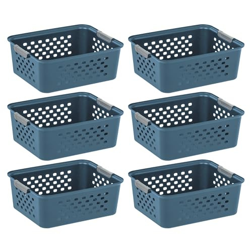 IRIS USA 6-Pack, Medium Plastic Storage Basket, Navy New