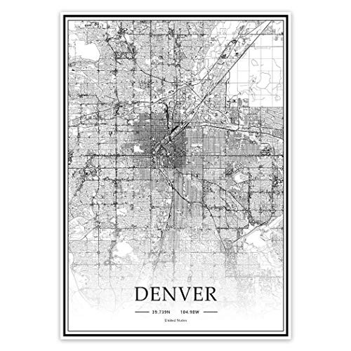 USA CO Denver Black＆White Minimalist Art 20×28 City Map Painting Poster New