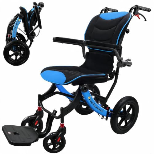 PROTRAVERCE WHEELCHAIRS TRANSPORT FOLDABLE TELESCOPIC HANDLE 16" A04S - BLUE