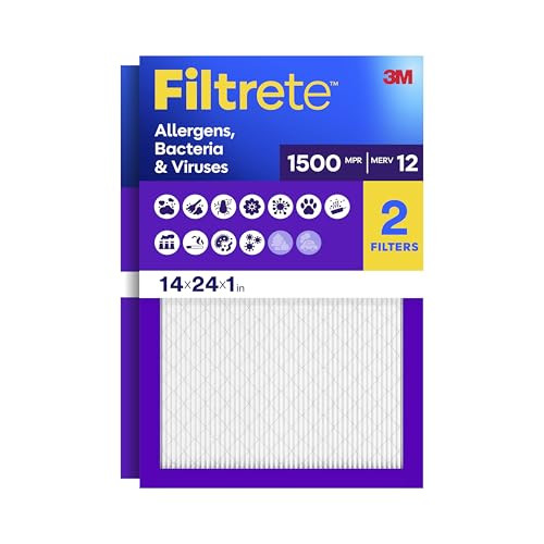 Filtrete 14" x 24" x 1" Air Filter MERV 12 MPR 1500 2 HVAC Filters Bacteria New