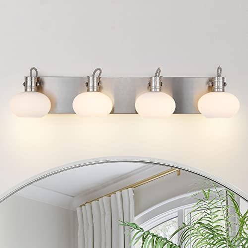 SINGCHO 4 Light Bathroom Vanity Light Fixture Nickel Opal Glass - B09Z99CN82 New