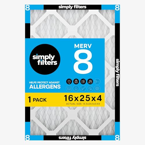 SIMPLY 16X25X4 AIR FILTER MERV 8, 1 PACK, ACTUAL SIZE: 15.5"X24.5"X3.63") WHITE New