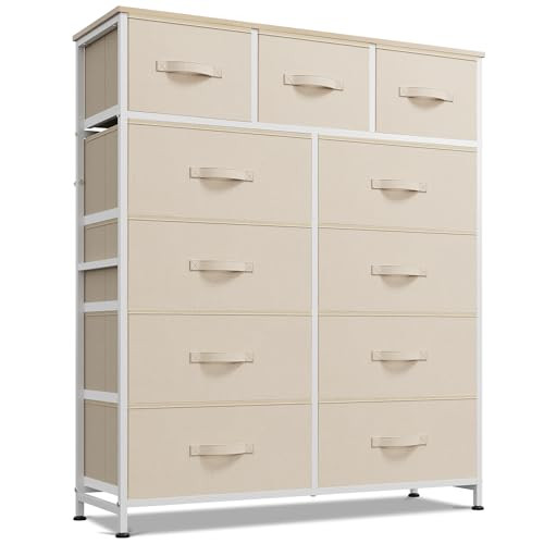 WLIVE Tall Dresser for Bedroom, 11 Drawer Chest of Drawers, Cream White