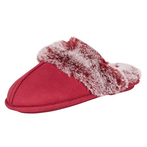 Jessica Simpson Women's Comfy Faux Fur House Slipper Scuff Foam, Burgundy, Large New