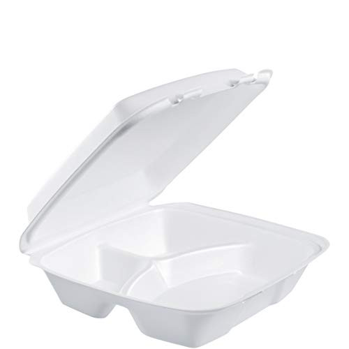 DART 90HT3R Lg 3 Comp Foam Hinged Container, 9 in (Case of 200) - White New