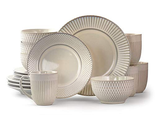B081TMT7Z7 Elama Market Finds 16 Piece Round Stoneware Dinnerware White - NEW New