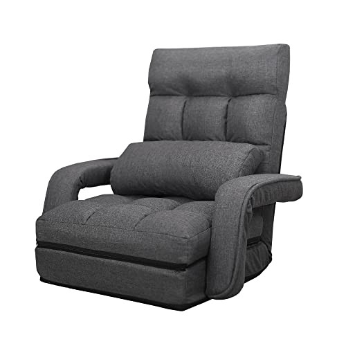 WAYTRIM Indoor Chaise Lounge Chair 6-Position Lazy Sofa Armrests - Charcoal New