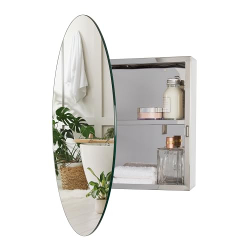Croydex Severn Round Bathroom Mirror Cabinets - Stainless Steel New