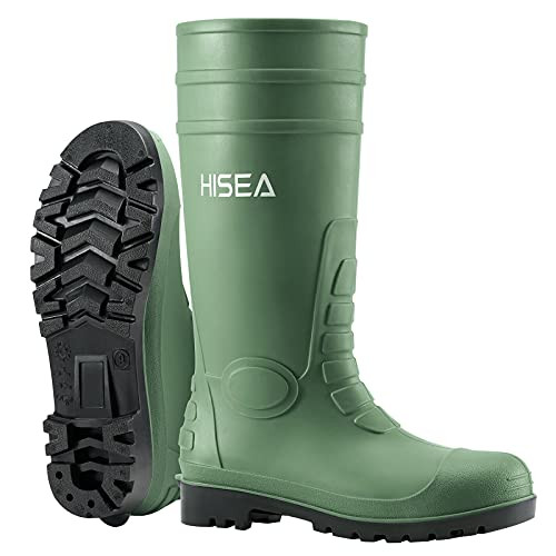 HISEA Men's Steel Toe Rain Boots PVC Rubber Boots - B091B3QWCV - Green 10