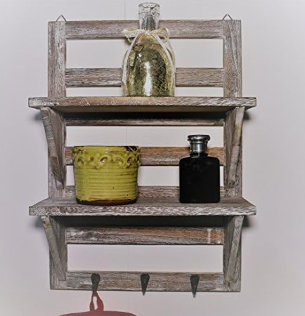 DeeBee's Rustic Wall Mounted Organizer 2-Tier Display 3 Hooks B07CN1C3RG Brown New