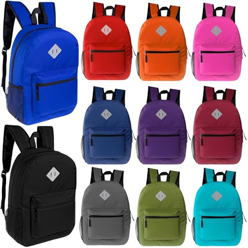 Moda West 24-Pack 17" Classic Patch Backpacks for Kids - 11 Assorted Colors