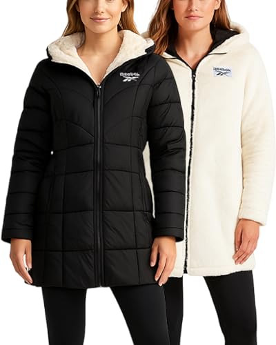 Reebok Womens Winter Jacket,Reversible Sherpa-Lined, Puffer Faux Fur Hood - L New