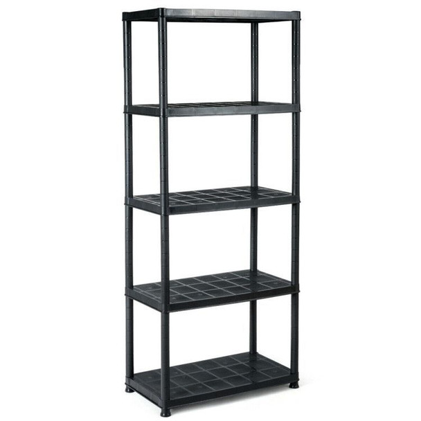 COSTWAY 5 TIER PLASTIC UTILITY RACK STORAGE SHELVING ORGANIZATION - BLACK