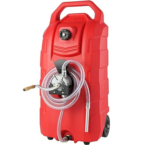 VEVOR 16 Gallon, Portable Storage Tank with Hand Pump Rubber Wheels - RED