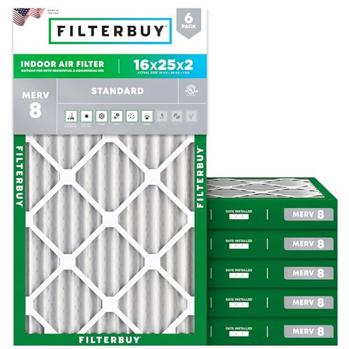 Filterbuy 16x25x2 Air Filter MERV 8 Dust Allergy Defense 6-Pack - White New