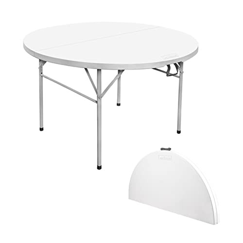 Byliable Round Folding Table 48" Bi-Fold White Plastic Folding Table