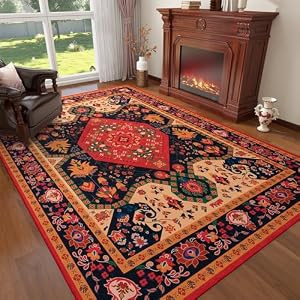 YIHOUSE Boho Area Rugs 9×12 Ft Washable Rug Nonslip Red Oriental Rug Vintage