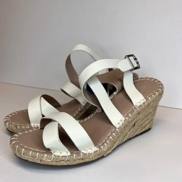 CHARLES BY CHARLES DAVID EGGSHELL NORWAY ESPADRILLES WEDGES - 8.5 - TAN/WHITE
