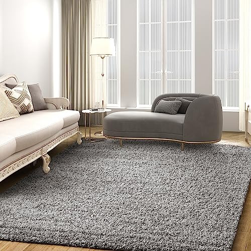 Tchdio High Pile Shag Solid Grey Area Rug 8*10 ft B0C3VTB138 New
