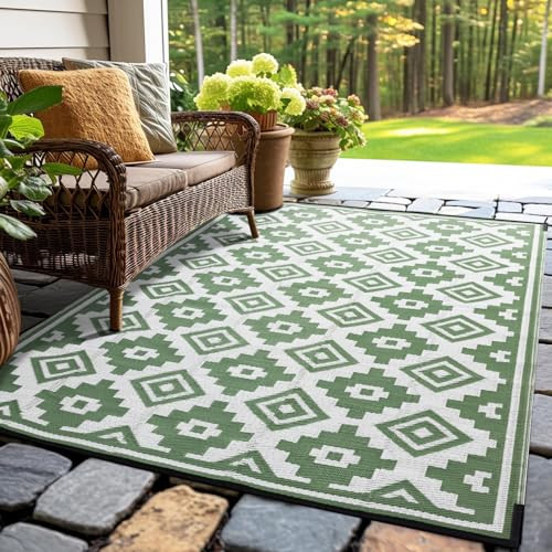 Shilucheng Outdoor Rug, 9x12, Green/White New