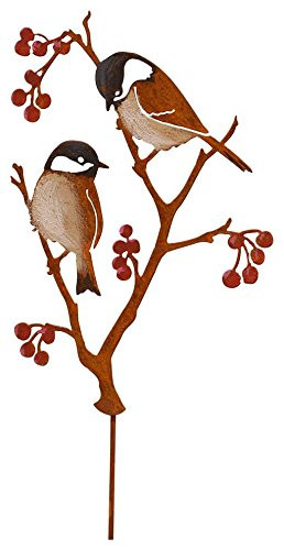 Chickadees & Berries Garden Stake Garden Art Flower Pot Decor Hand Painted New