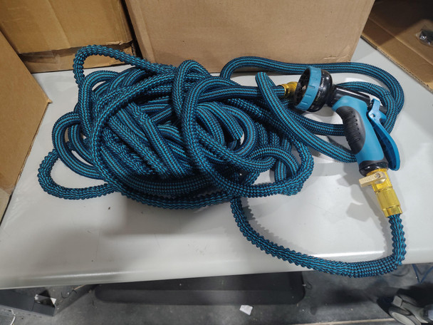 GENERIC FLEXIBLE GARDEN HOSE WITH NYLON COVERING, 10 HEAD SETTINGS BLUE/BLACK