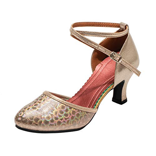 Dress First Womens Latin Dance Shoes Closed Toe Ballroom Pumps Champagne Size 36 New