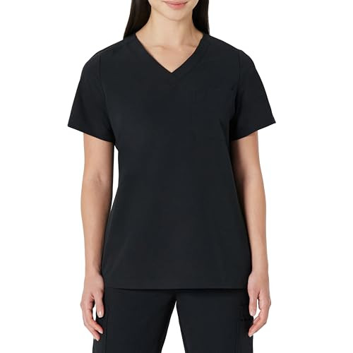 AMAZON BASICS WOMEN'S SCRUBS V-NECK TOP WITH POCKETS LARGE - BLACK