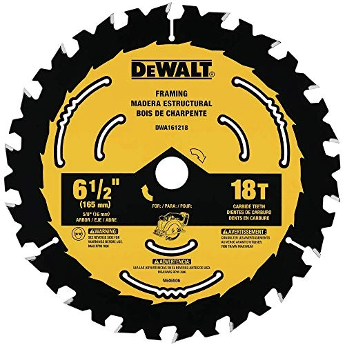 DEWALT CIRCULAR SAW BLADE, 6 1/2 INCH, 18 TOOTH, FRAMING - YELLOW BLACK