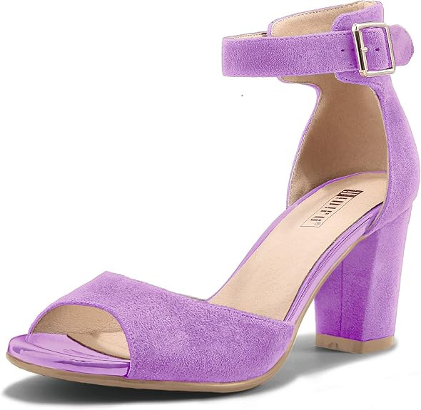 IDIFU CANDIE-MI PEEP TOE LOW BLOCK HEELS SANDALS ANKLE STRAP - 7.5 - LILAC SUEDE