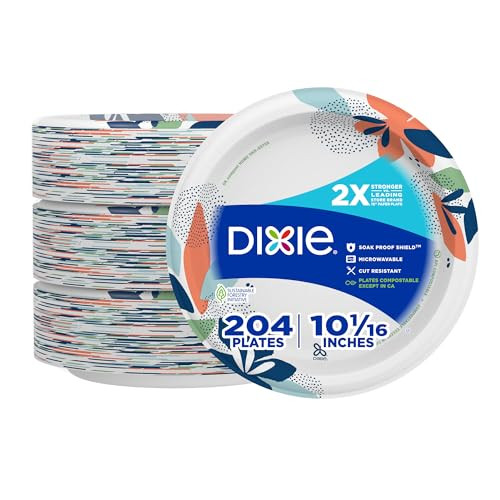 Dixie Large Paper Plates 10 Inch 204 Count 2X Stronger* Microwave-Safe New