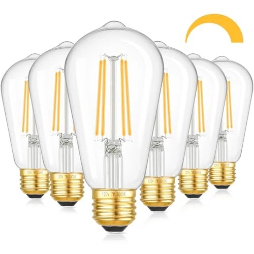 KONDRAS DIMMABLE LED BULBS 7W 850LUMENS 60W E26 ST58 Antique Light Bulbs 6-Pack