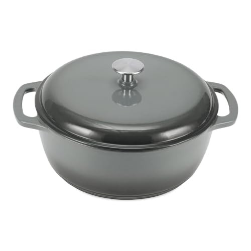 Amazon Basics Enameled Dutch Oven Pot Lid Round Dual Handles, 6-Quart, Gray New