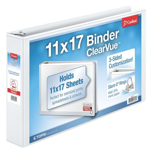 Cardinal 11" x 17" ClearVue Slant-D Ring Binder 2" B001PMI1VM - White New