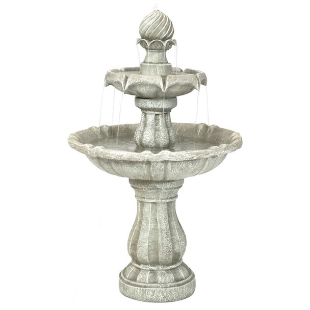 SUNNYDAZE DECOR 35" H RESIN SOLAR POWERED TIERED OUTDOOR FOUNTAIN - WHITE/STONE New