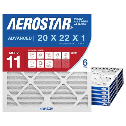 Aerostar 20x22x1 MERV 11-6 Count Pleated HVAC Furnace Air Conditioner - NEW New