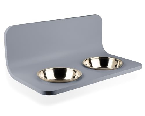 Elevated Cat & Dog Bowl Set Help Digestion Wall-Mount Monty & Coconut - Grey New
