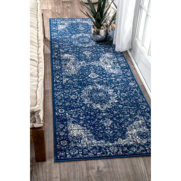 NULOOM TRADITIONAL MEDALLION VERONA AREA RUG SIZE 2.6 X 10 - DARK BLUE New
